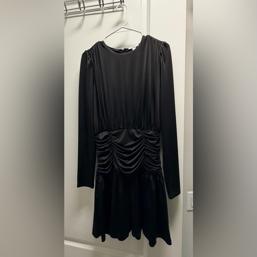 Bar III Black Long Sleeve Ruched Dress